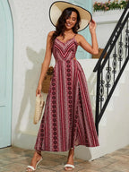 Robe moulante rayée bohème pour femme, fendue aux cuisses, dos nu à bretelles spaghetti, parfaite pour les vacances à la plage et superposer