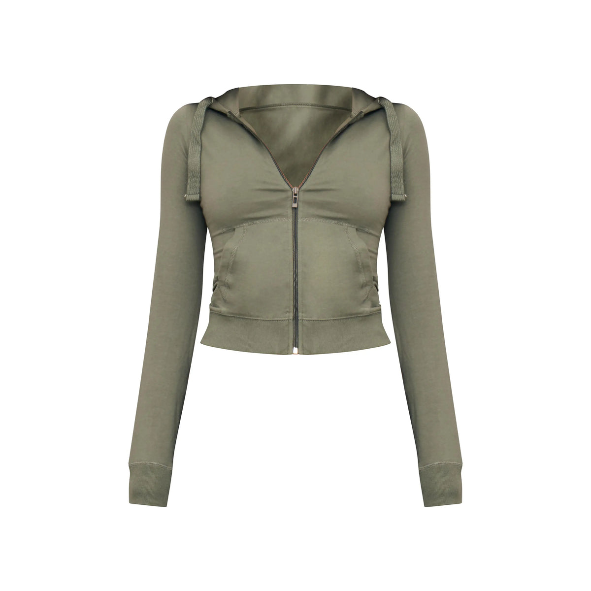 Sea green zip-up slim-fit sportswear set, two-piece set including top and trousers.