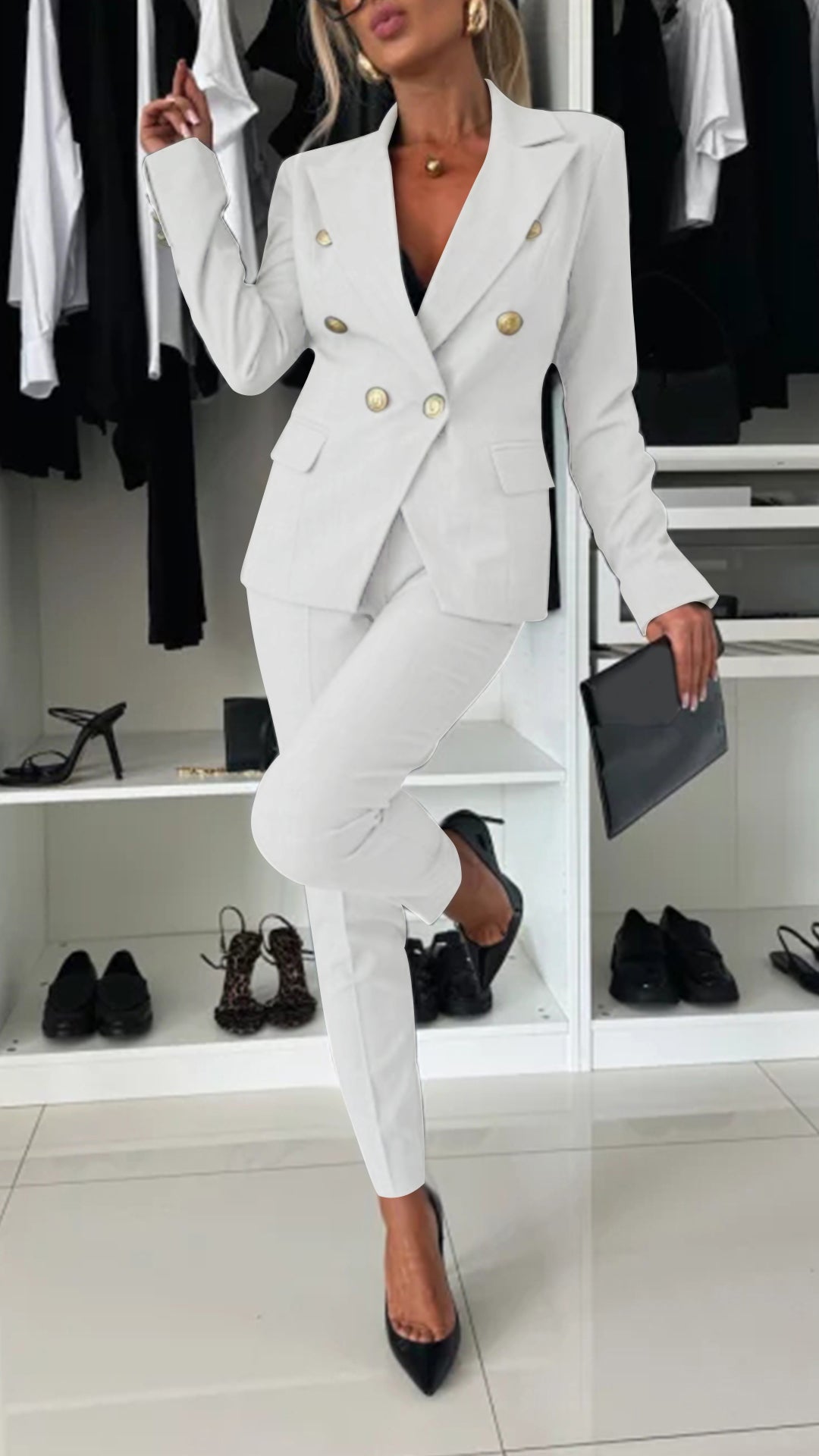 Costume élégant à revers et manches longues pour femmes