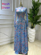 Women's Round-Neck Long Sleeve Woven Maxi Dress