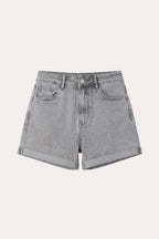 Women's stretch high-waisted rolled-up denim shorts