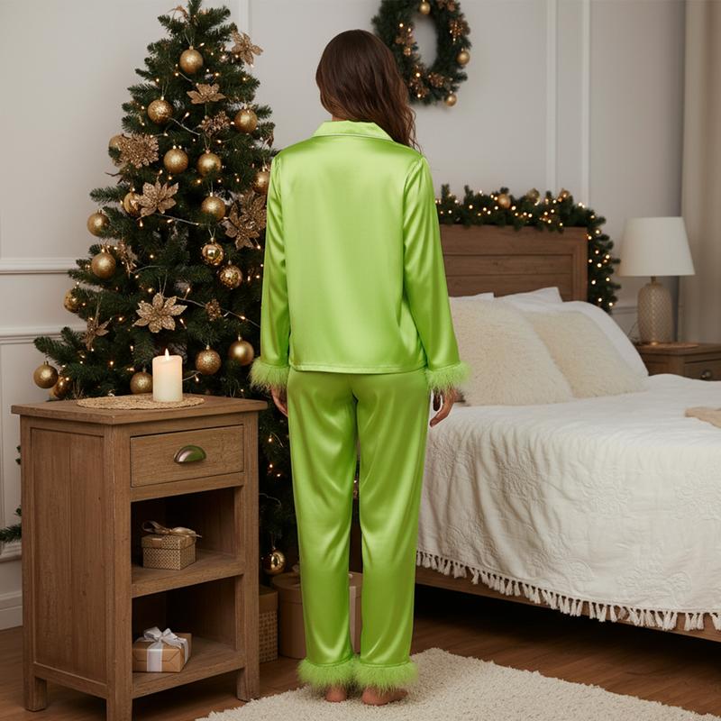 Pigiama "Mamma e io" di Natale, coordinato per tutta la famiglia, manica lunga, scollo a V con risvolto, bottoni e pantaloni a vita elasticizzata, homewear