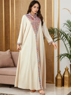 Elegante Abito Lungo Musulmano da Donna con Ricamo Colorato, Perfetto per Tutte le Stagioni, Abbigliamento Elegante e Confortevole, Abiti Musulmani da Donna