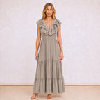 [2026.NOHO] Carmen, Vestito Lungo Con Balze E Volant Sullo Scollo A V