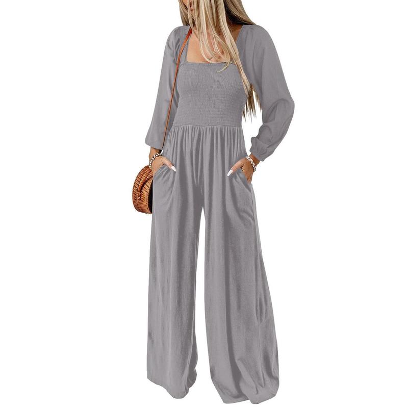 Salopette ample décontractée pour femme, combinaison une pièce à manches longues, jambes larges, pantalon long, barboteuse avec poches