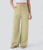 Pantalon ample taille haute en lin avec cordon de serrage et grandes poches