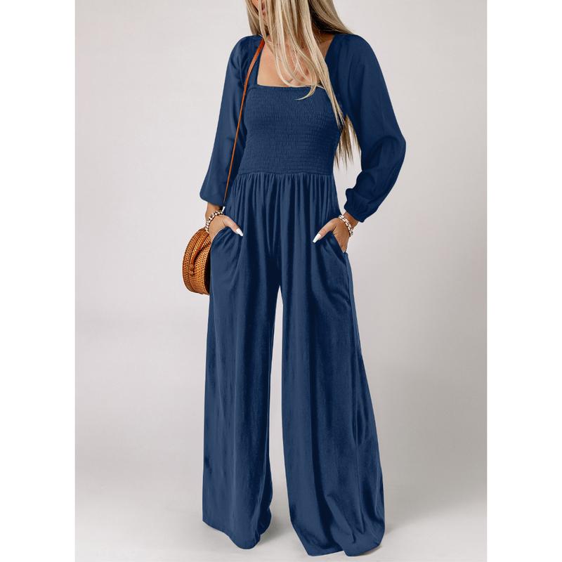 Salopette ample décontractée pour femme, combinaison une pièce à manches longues, jambes larges, pantalon long, barboteuse avec poches