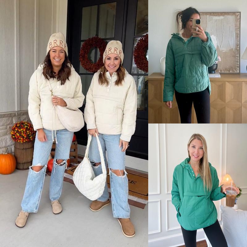 Veste doudoune oversize matelassée à capuche chauve-souris pour femme, pull à manches longues léger et chaud avec grande poche poitrine