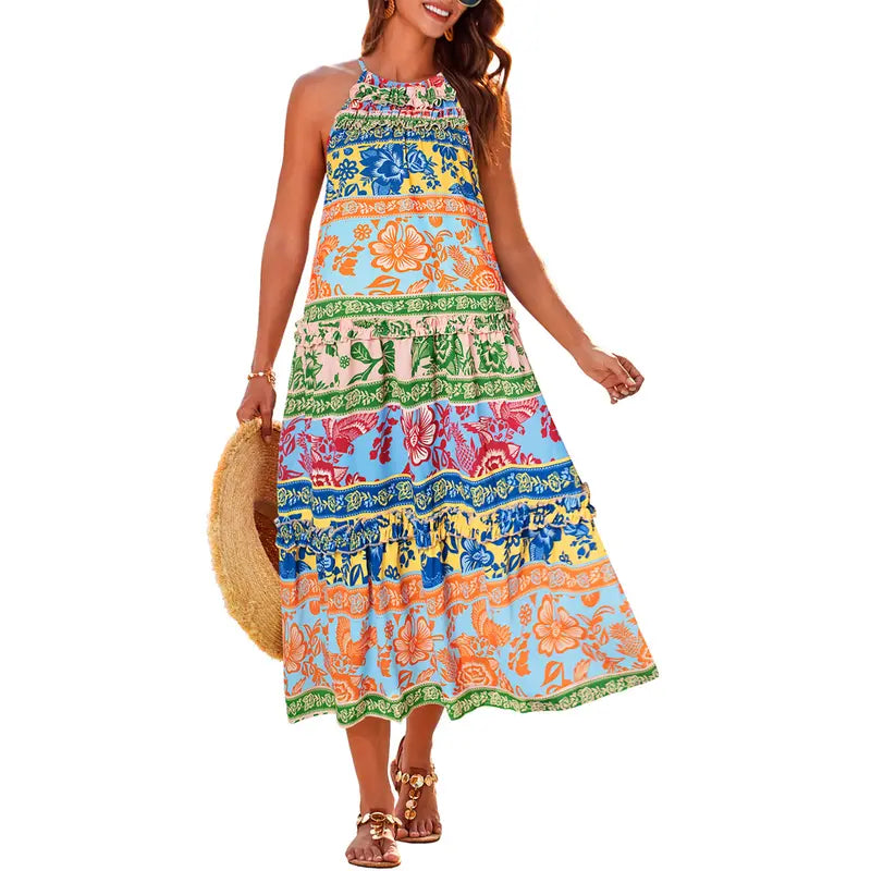 Robe florale, style bohème décontracté, tenue d'été quotidienne