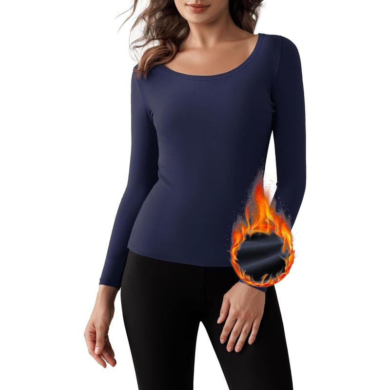 Haut thermique à manches longues pour femme, doublure en polaire, sous-vêtement ultra doux, couche de base pour femme par temps froid