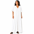 Robe longue, ample et fluide à col en V pour femme – chic et confortable pour l'été.
