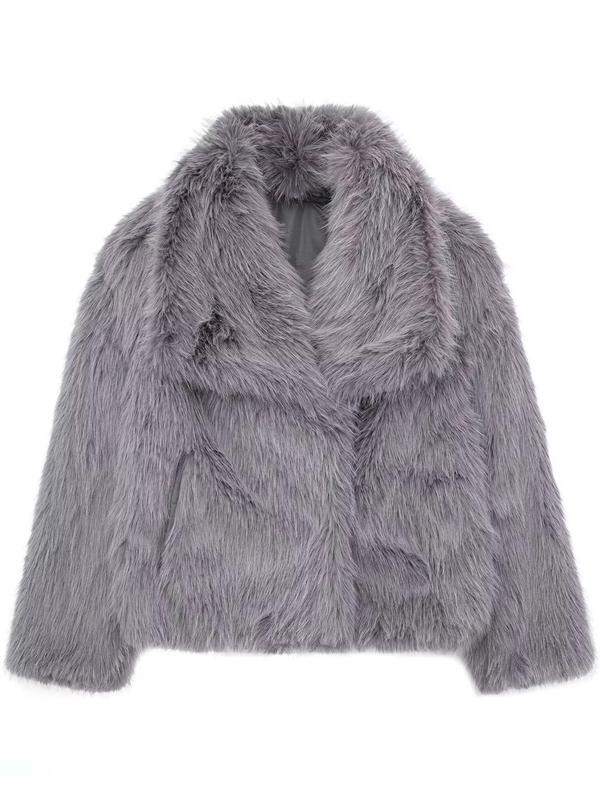 Giacca in finta pelliccia tinta unita da donna, cappotto casual a maniche lunghe con colletto per autunno e inverno, abbigliamento da donna per tutti i giorni, top carini