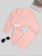 Ensemble ample à capuche avec cordon de serrage taille, couleur unie, style sport décontracté pour femme