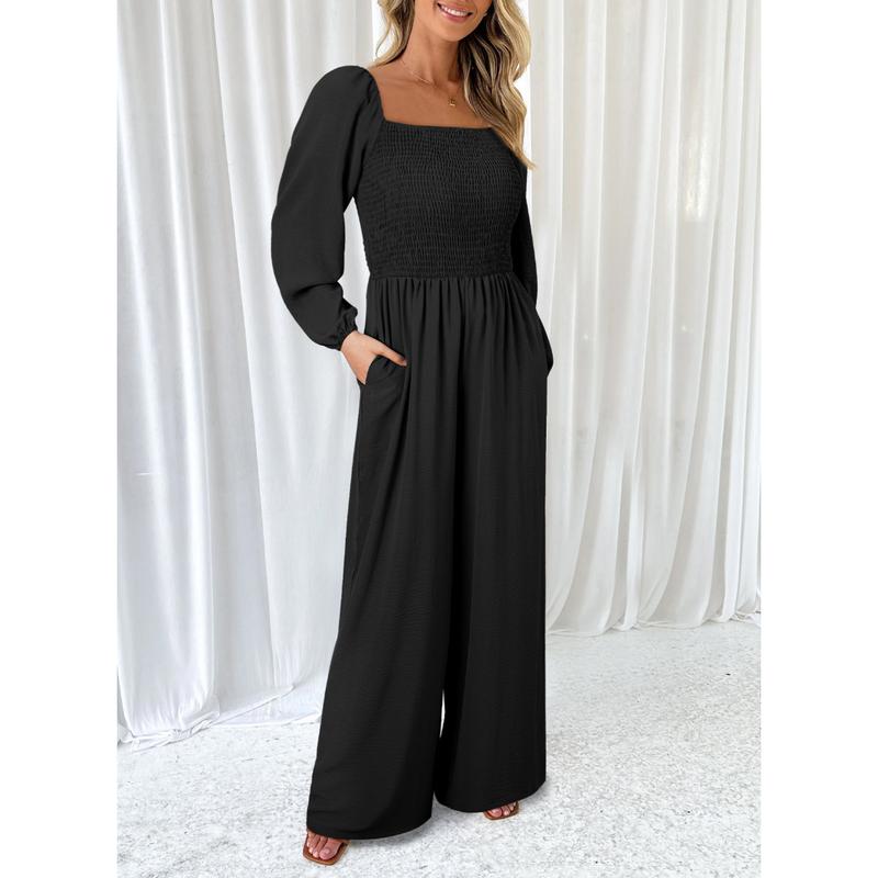 Salopette ample décontractée pour femme, combinaison une pièce à manches longues, jambes larges, pantalon long, barboteuse avec poches