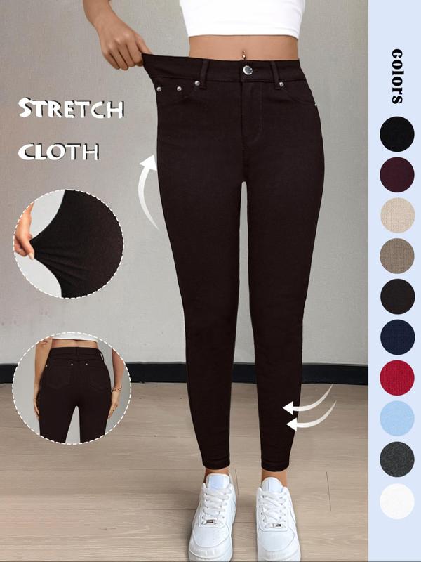 Legging uni à poches et boutons pour femme, pantalon moulant décontracté et confortable pour le yoga et la gym, bas pour femme pour l'automne et l'hiver, T-Chic