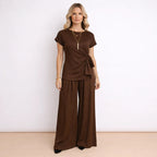 Ensemble avec pantalon fluide et haut à nœud