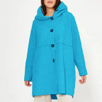 Cappotto con cappuccio e bottoni da donna per l'autunno/inverno, elegante e versatile, adatto a varie occasioni.