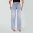 Magic SHAPUM Jeans BBL da Donna a Vita Media-Bassa, Gamba Larga, Vestibilità Comoda, Elasticizzati, in Denim, NERI, in Denim Elasticizzato, Gamba Larga, Jeans Larghi
