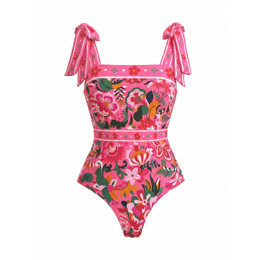 Costume intero e gonna con stampa floreale rosa Paradise