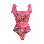 Costume intero e gonna con stampa floreale rosa Paradise