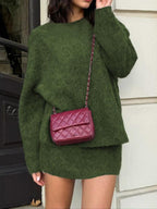 Set due pezzi autunno inverno da donna, stile elegante per il lavoro e il tempo libero, eleganza casual con top e gonna in maglia, perfetto per uscite alla moda, abbigliamento femminile