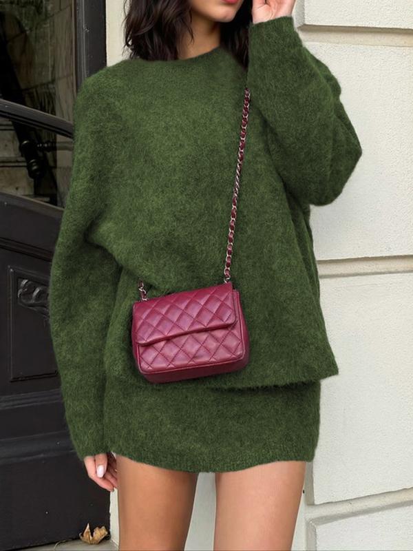 Set due pezzi autunno inverno da donna, stile elegante per il lavoro e il tempo libero, eleganza casual con top e gonna in maglia, perfetto per uscite alla moda, abbigliamento femminile