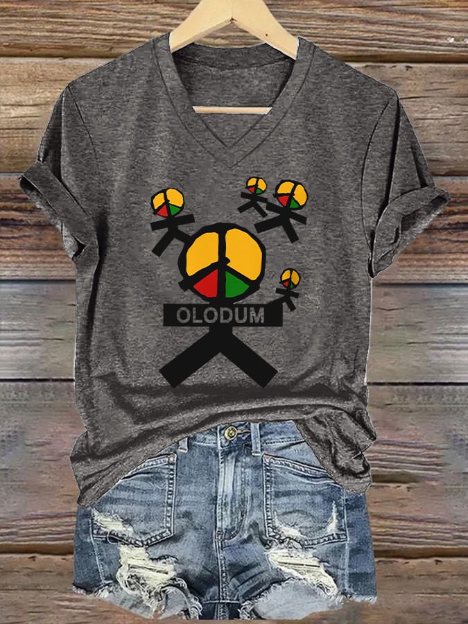 T-shirt scollo a V con stampa artistica da donna Superstar