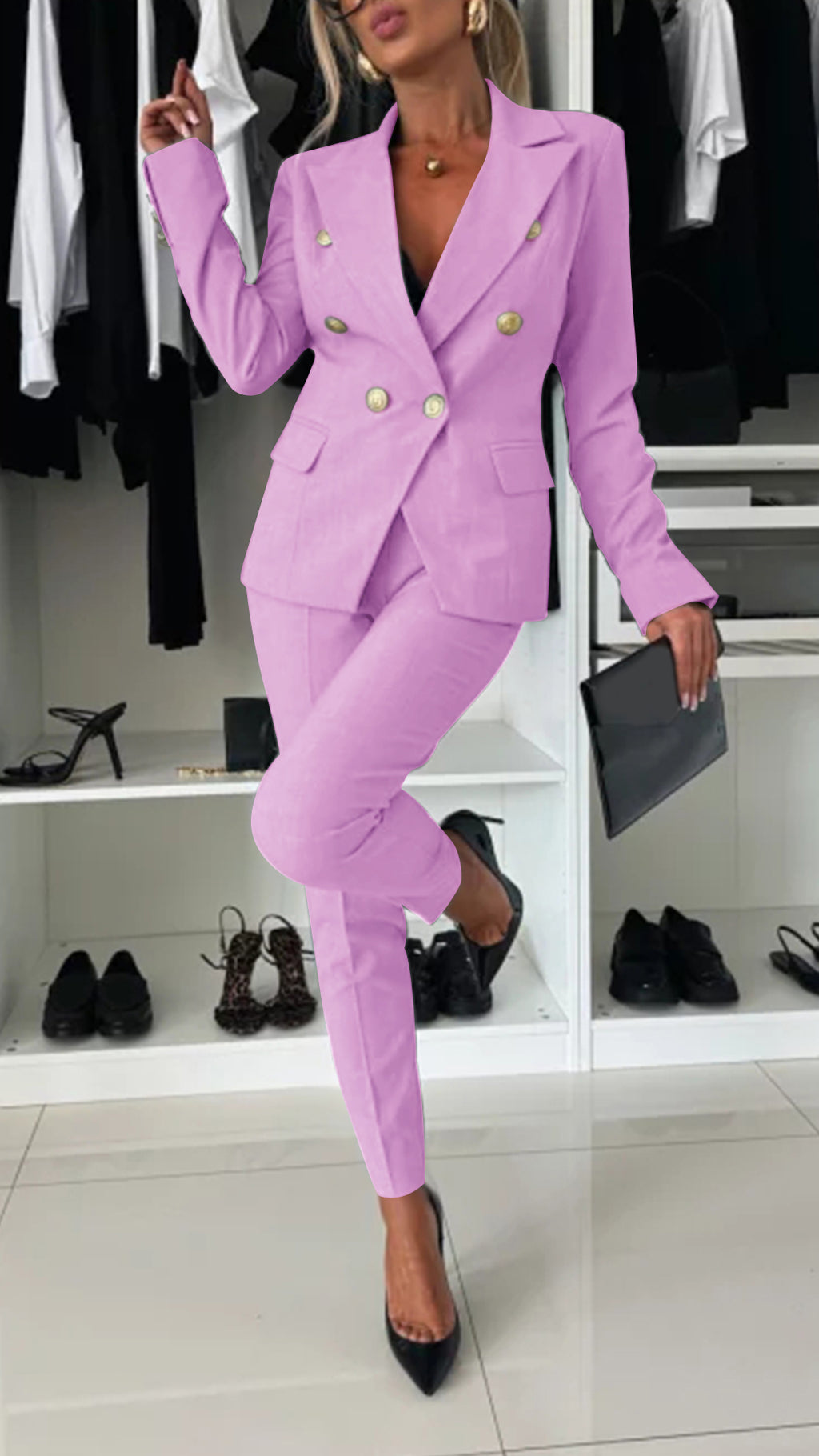 Costume élégant à revers et manches longues pour femmes