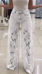 Jean en dentelle patchwork évidé pour femme