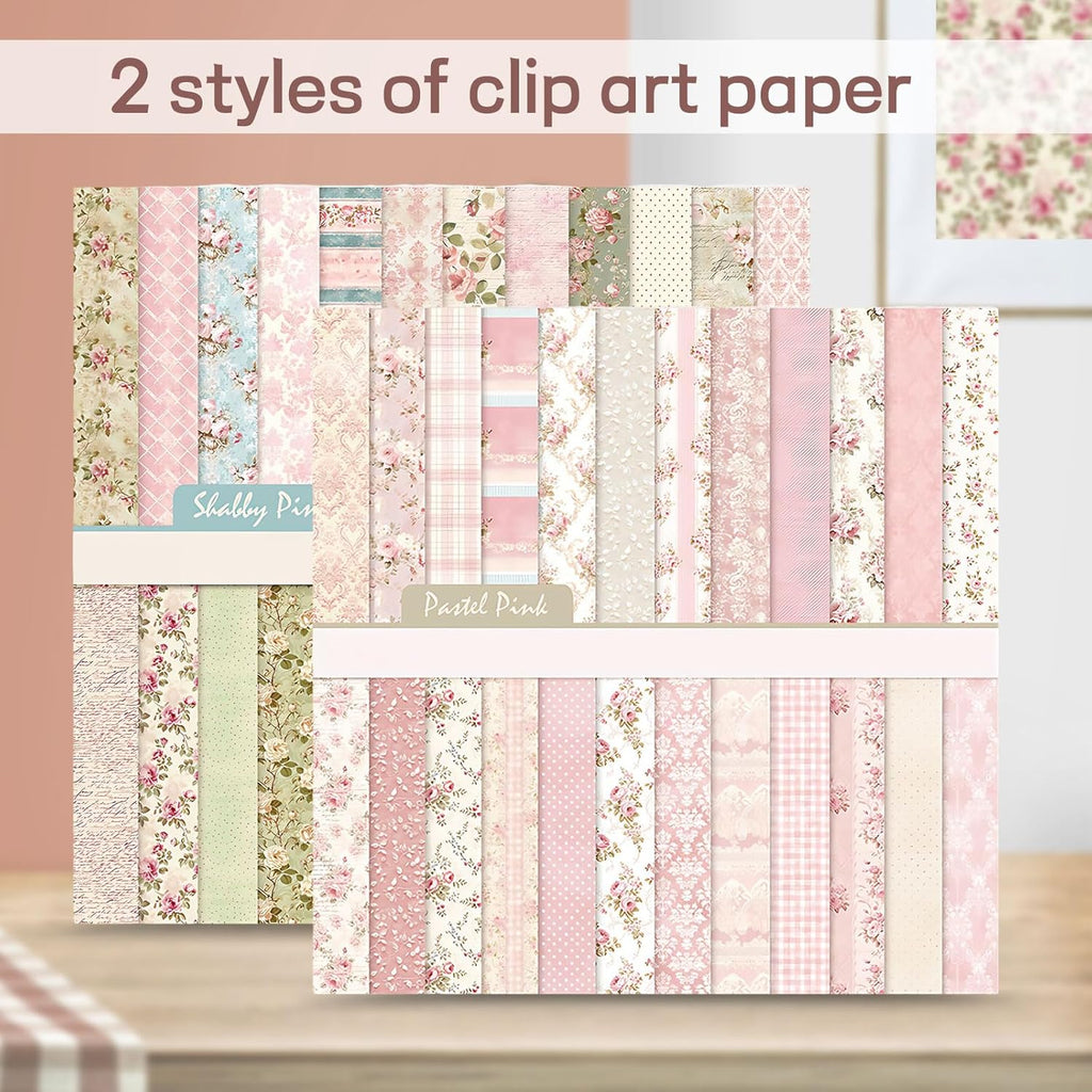 48 Sheets Scrapbook Paper 48 Designs Patterned Paper, 12 x 12 Inch Pink Floral Background Decorative Paper for DIY Album Decoupage Scrapbooking Card Making
