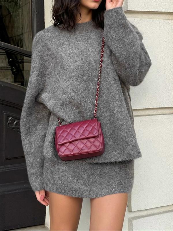 Set due pezzi autunno inverno da donna, stile elegante per il lavoro e il tempo libero, eleganza casual con top e gonna in maglia, perfetto per uscite alla moda, abbigliamento femminile