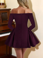Robe unie à épaules dénudées pour femmes, élégante robe longue à manches longues et coupe trapèze pour les fêtes, les vacances, les invitées de mariage, vêtements de printemps et d'automne pour femmes