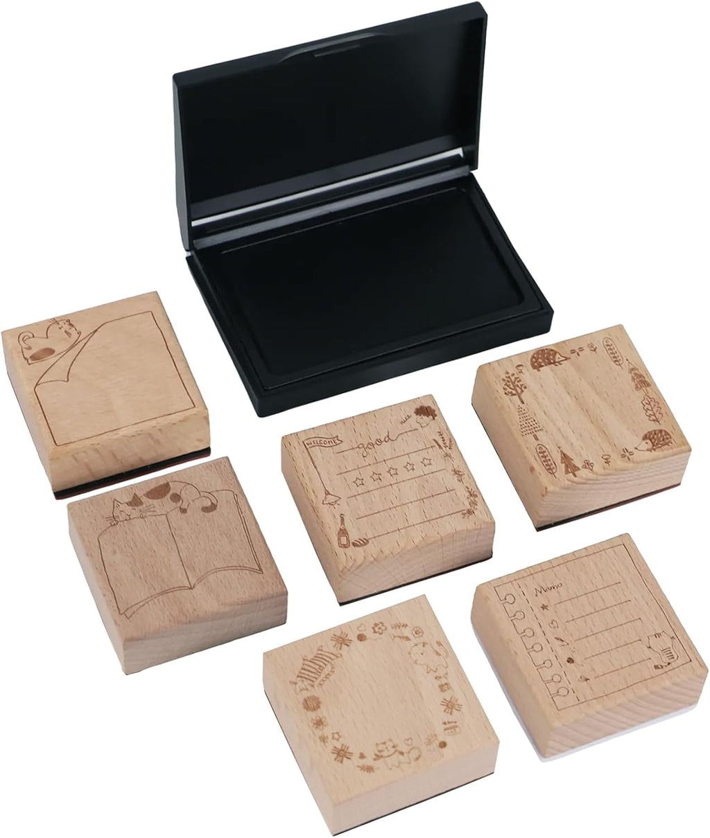 30PCS Wooden Rubber Stamps, Vintage Wood Letter, Mini Cute Emoji Stamps for Cards Making DIY Scrapbooking Photo Album Decoration