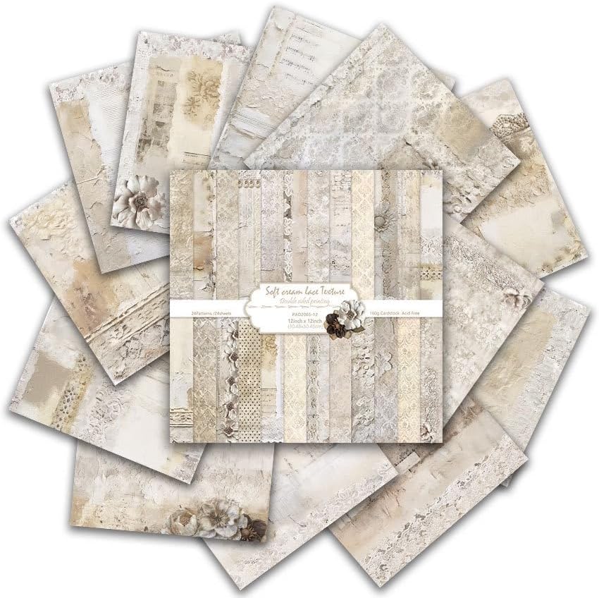 12x12 Vintage Scrapbook Paper, 24 Sheets/24 Designs Double-Sided Floral Patterned Paper for DIY Card Making Photo Album Journal Decor
