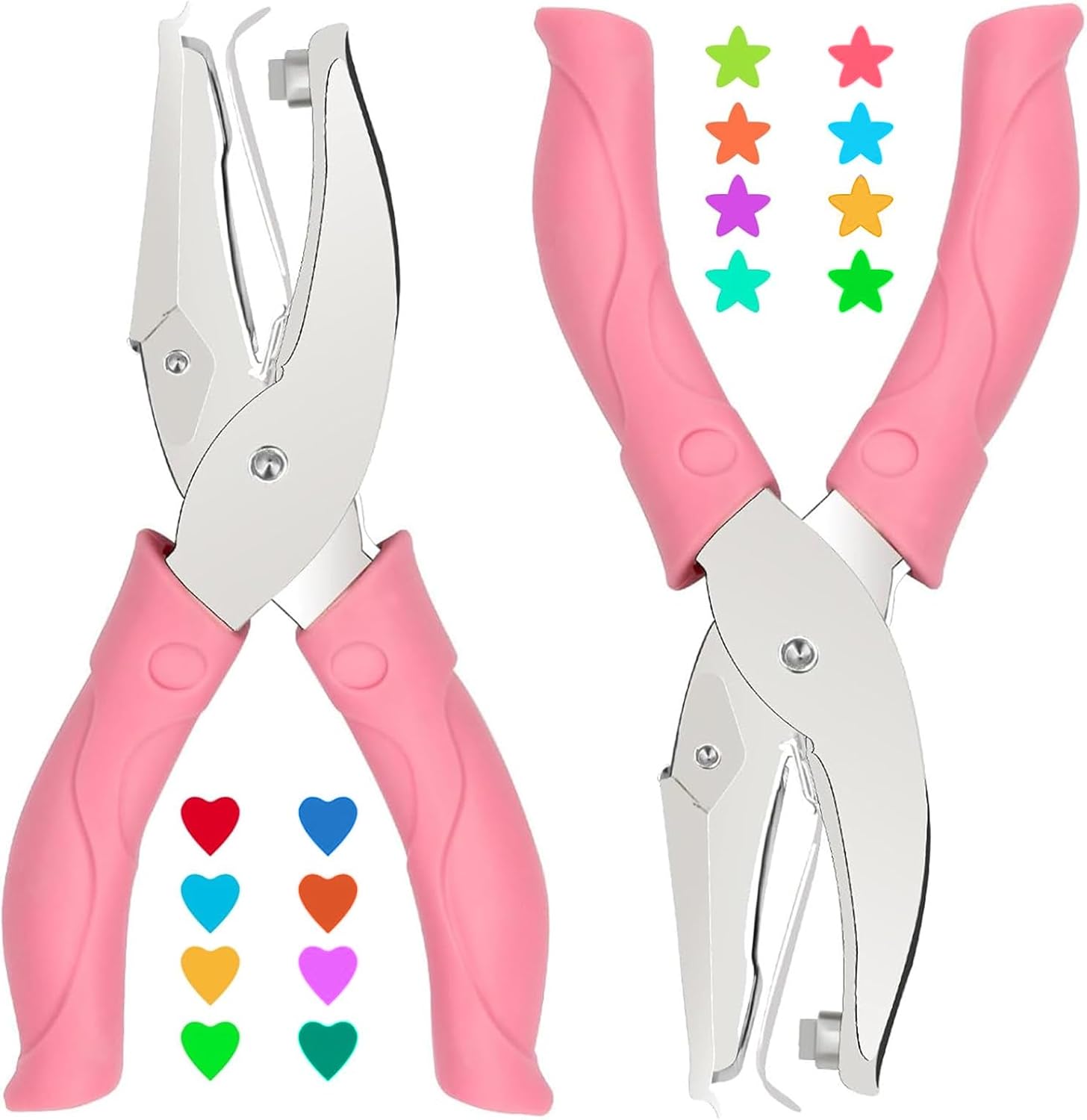 2 Pack Heart and Star Hole Punchers,1/4 Inch Metal Handheld Paper Punch for Crafts,Tickets,Scrapbooking,Soft-Grip Handle Design