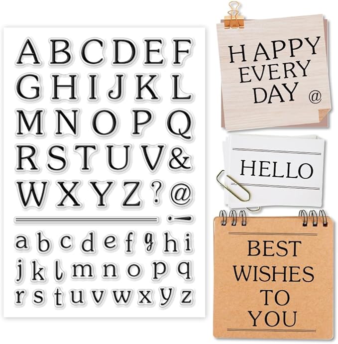 1 Sheet Clear Stamp, 26 Uppercase and Lowercase English Letters Transparent Rubber Stamps Reusable Silicone Clear Stamp Seals for Card Making DIY Craft
