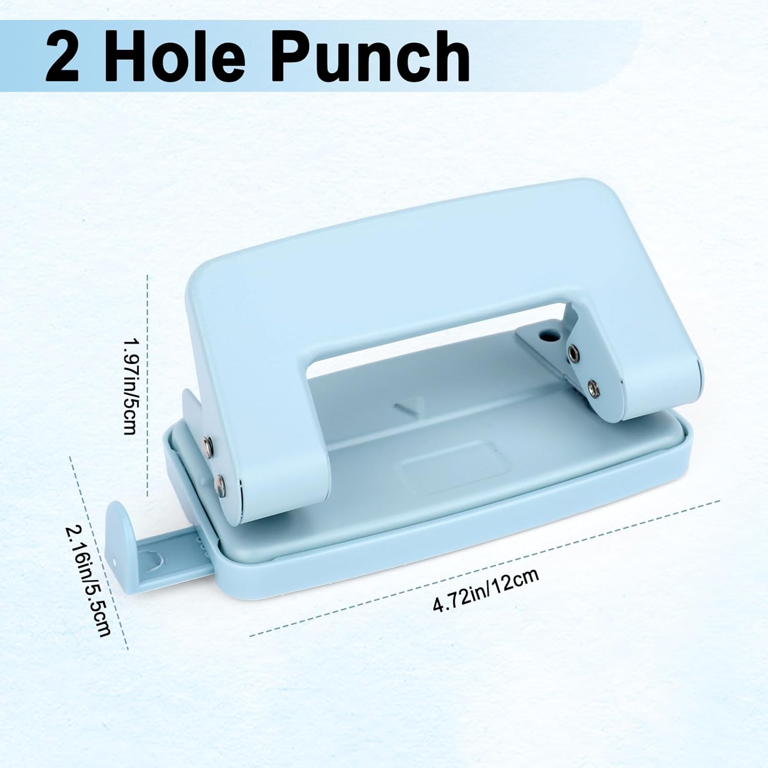 2 Hole Paper Punch,Metal Two Hole Punch，Adjustable 2 Hole Paper Puncher for A4/A5/B5 Looseleaf Book and Home Supplies（Blue）