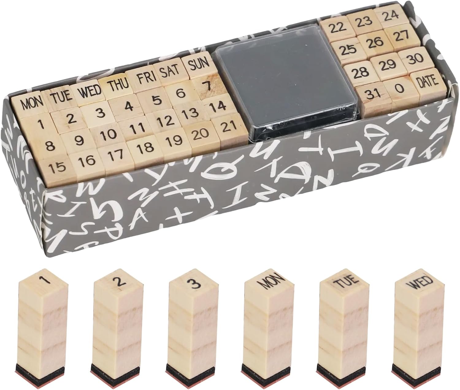 30PCS Wooden Rubber Stamps, Vintage Wood Letter, Mini Cute Emoji Stamps for Cards Making DIY Scrapbooking Photo Album Decoration