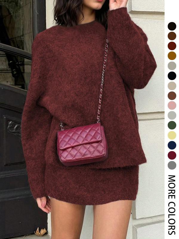 Set due pezzi autunno inverno da donna, stile elegante per il lavoro e il tempo libero, eleganza casual con top e gonna in maglia, perfetto per uscite alla moda, abbigliamento femminile