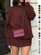 Set due pezzi autunno inverno da donna, stile elegante per il lavoro e il tempo libero, eleganza casual con top e gonna in maglia, perfetto per uscite alla moda, abbigliamento femminile