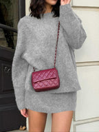 Set due pezzi autunno inverno da donna, stile elegante per il lavoro e il tempo libero, eleganza casual con top e gonna in maglia, perfetto per uscite alla moda, abbigliamento femminile
