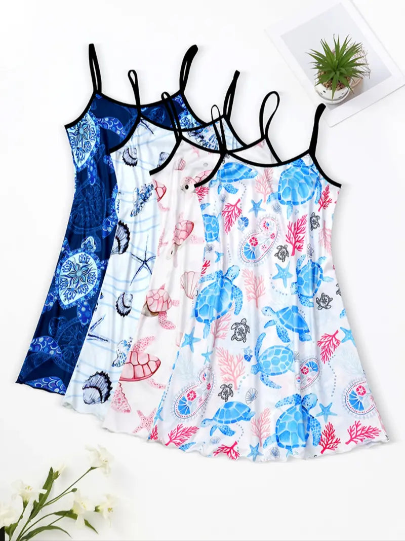 Chemisette de nuit à imprimé intégral pour femme, robe de nuit décontractée douce et confortable à fines bretelles pour toutes les saisons, vêtement de nuit pour femme pour l'intérieur, robe de nuit respirante