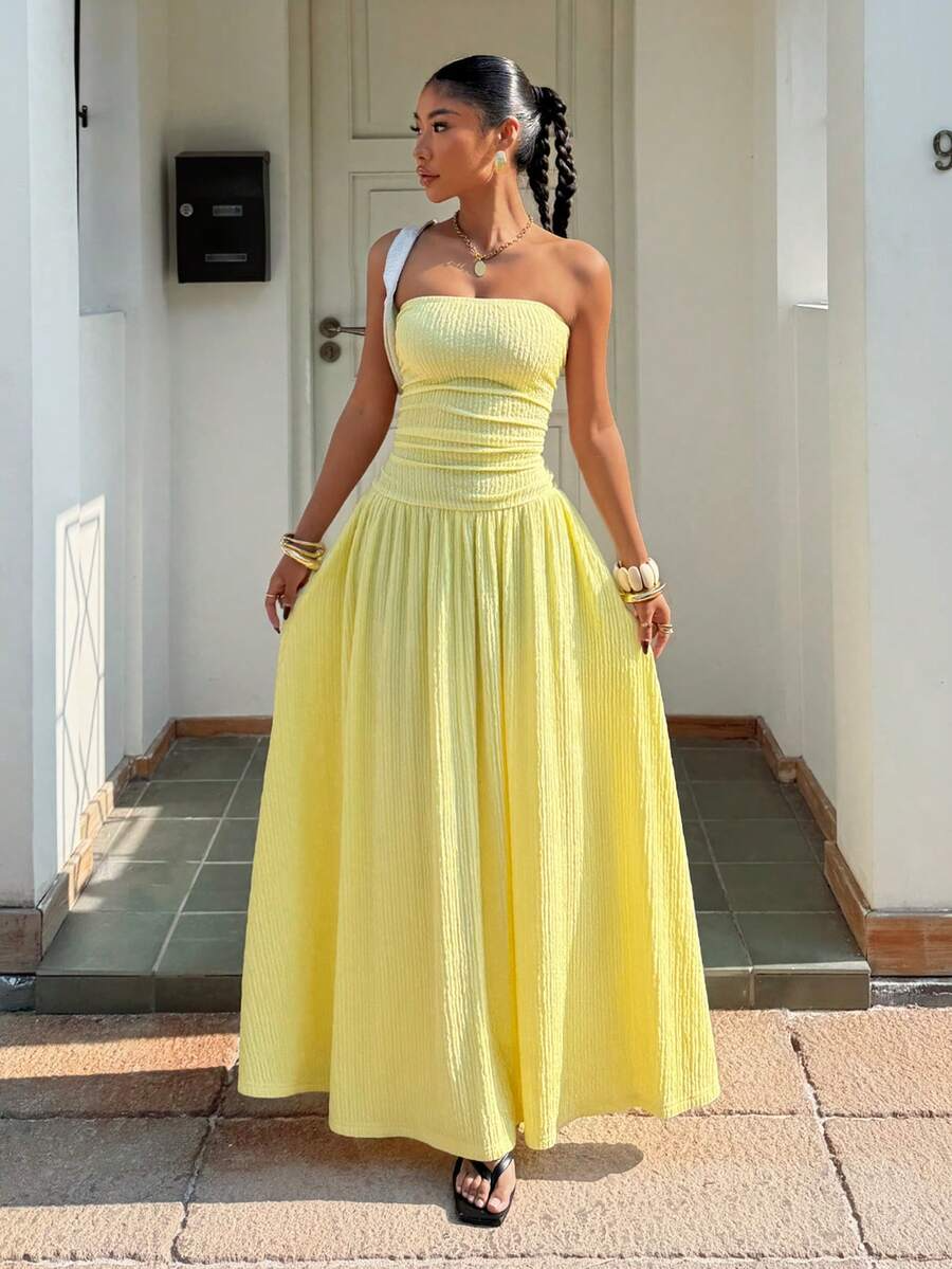Robe longue d'été élégante sans bretelles pour femme