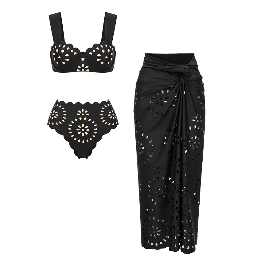Costume da bagno intero/Due pezzi nero con ferretto e ritagli
