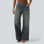 Jeans casual asimmetrici a vita bassa con tasche con cerniera, taglio ampio e slavato