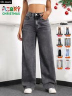 Jean en jean avec poches et taille élastique pour femme, pantalon décontracté et confortable pour toutes les saisons, parfait pour toute occasion décontractée, vêtement en jean
