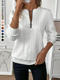 Sweat-shirt uni texturé à demi-glissière pour femme, pull décontracté à manches longues et col rond pour l'automne et l'hiver, vêtements féminins pour le quotidien