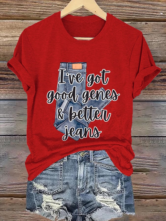 🔥Compra 3 e ottieni il 15% di sconto🔥T-shirt retrò con stampa "I've Got Good Genes & Better Jeans"