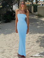 Abito Lungo da Donna Aderente Senza Schienale con Allacciatura sul Retro in Pizzo, Elegante Abito a Tubino Maxi alla Moda per Feste, Club, Appuntamenti, Abito da Donna per l'Estate, Vestito da Ballo Senza Spalline