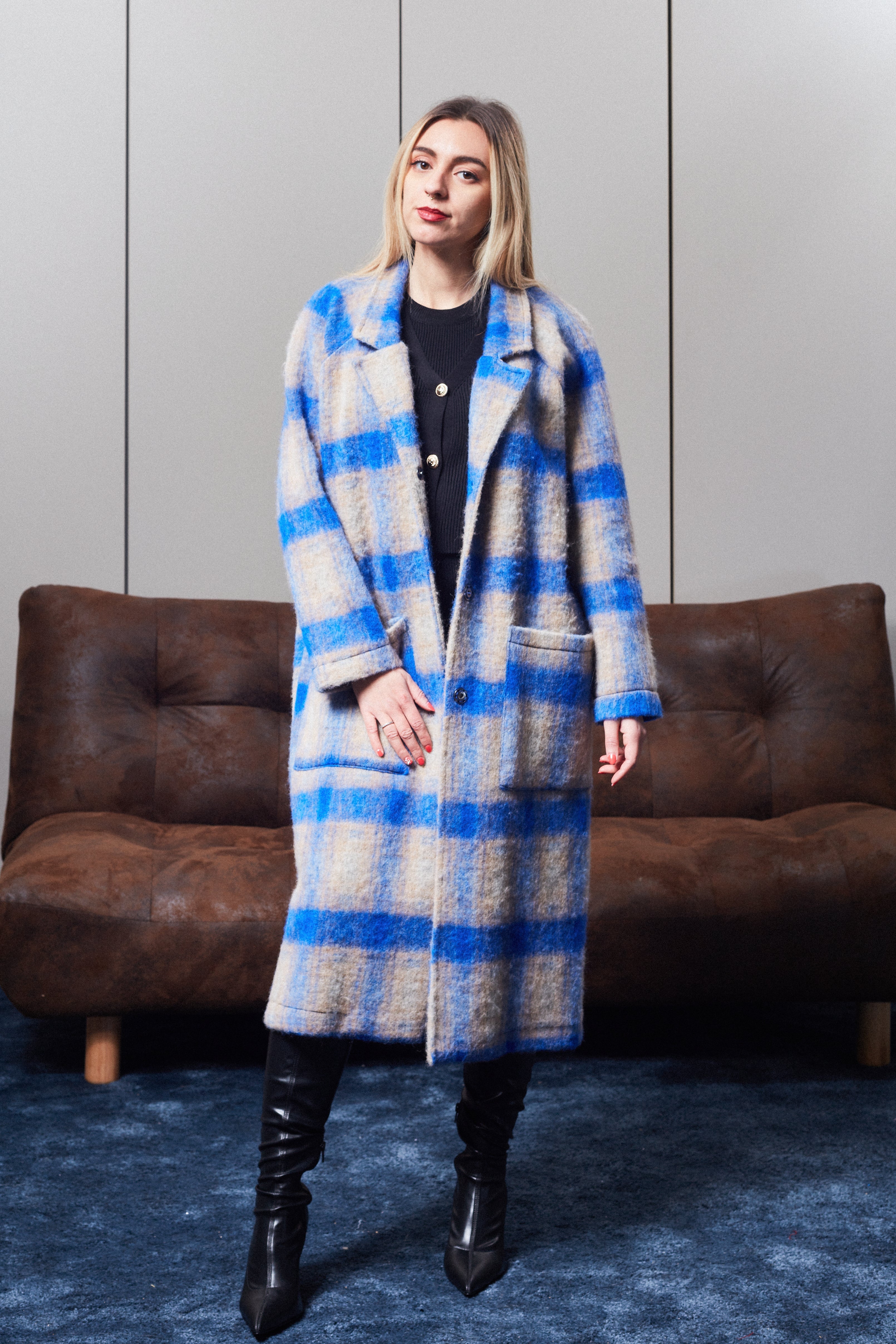 Wool checked coat